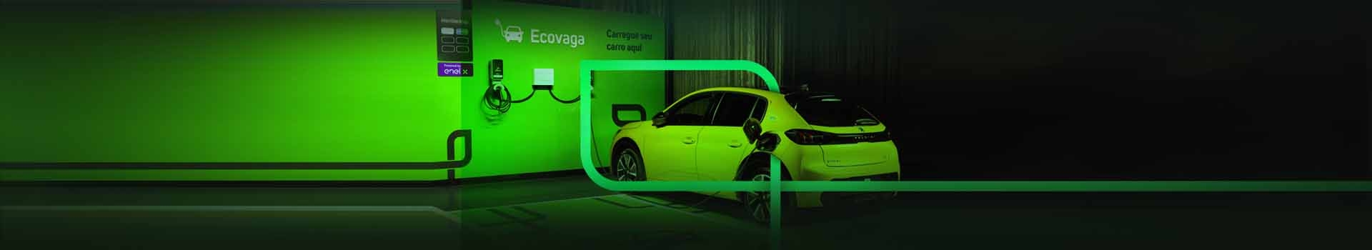 Imagem mostra veículo elétrico em estação de recarga